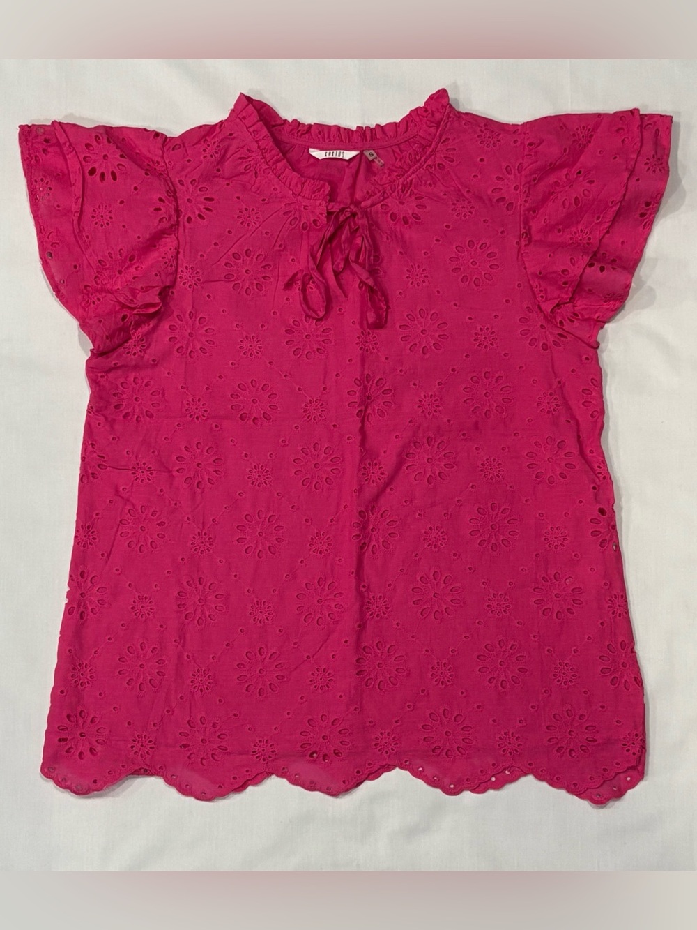 KAKTUS Women’s Small Pink Eyelet Blouse Flutter Sleeve Split V-Neck Boho Top